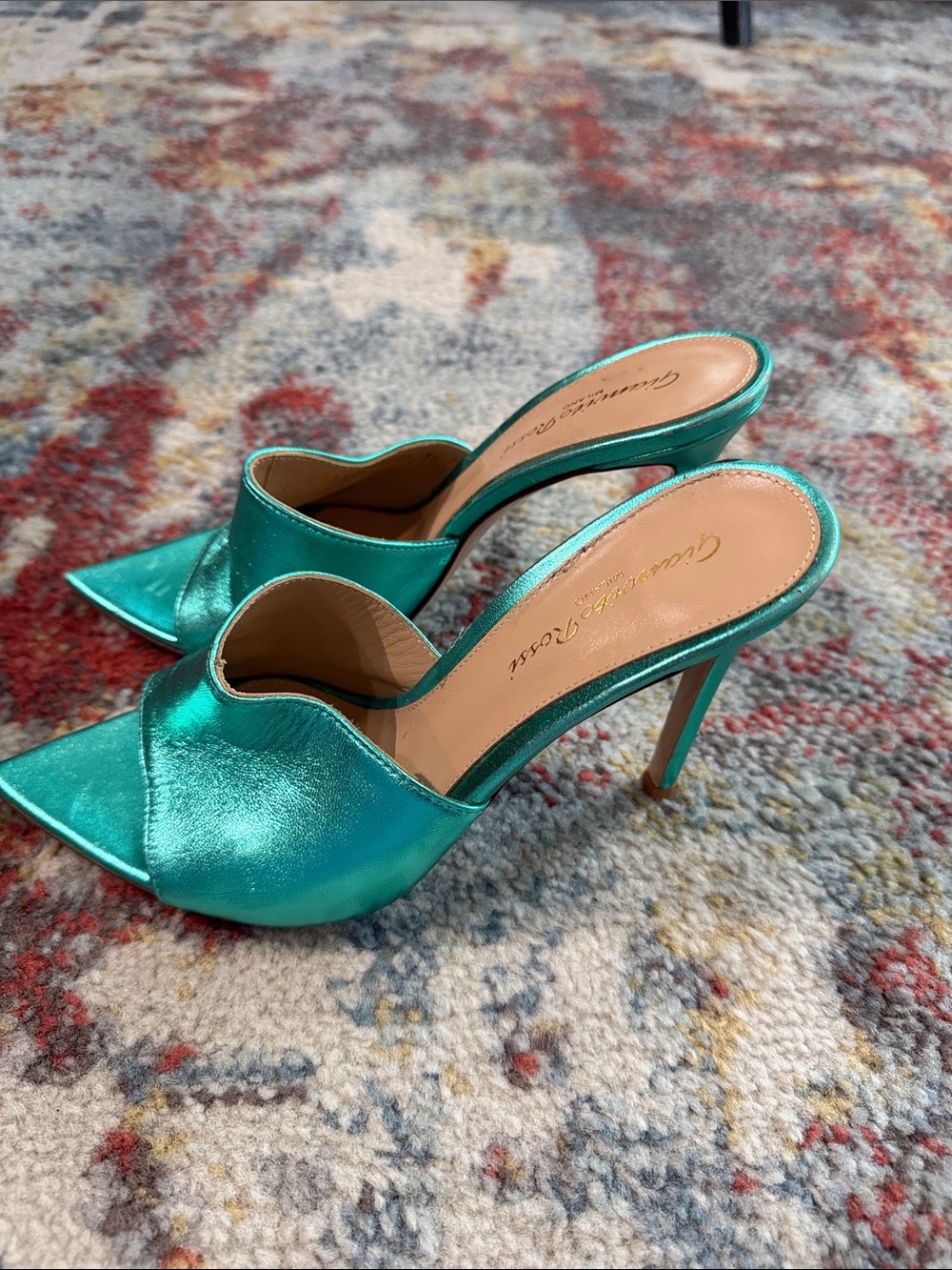 Gianvito Rossi Metallic Teal Pointed-Toe Mule - Picture 2 of 4